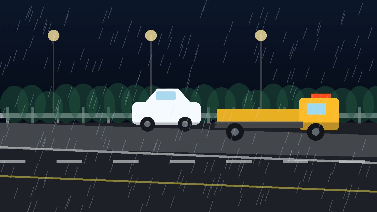 长治暴雨夜拖车救援现场图